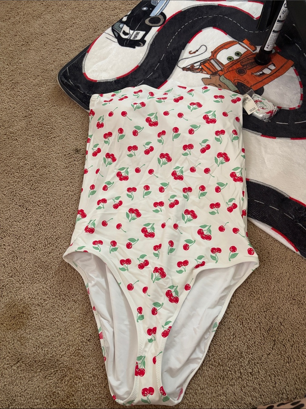 aerie White One-Piece Swimsuit with Red Cherry Print